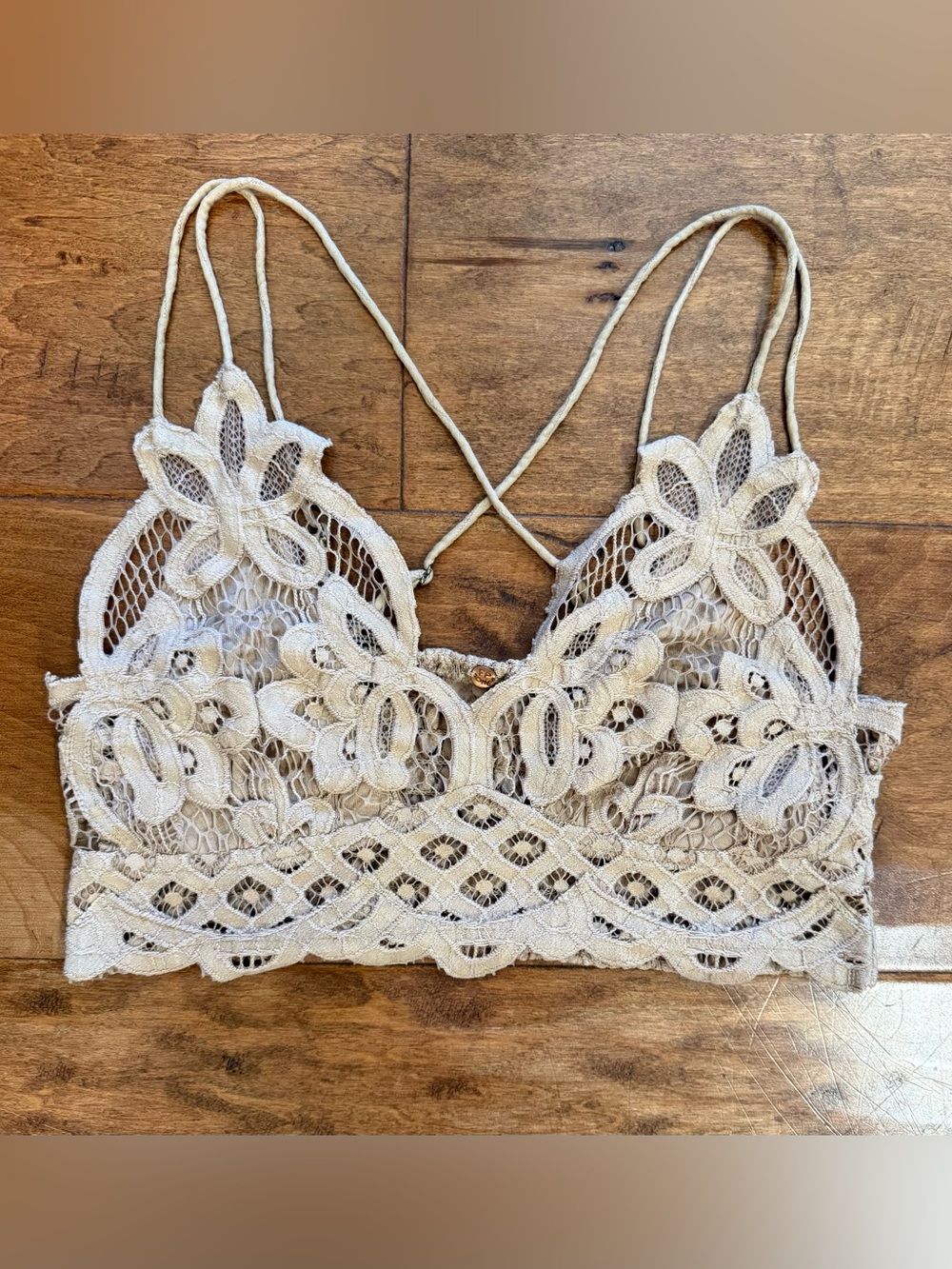 Free People Adella Lace Bralette Cream Beige Crochet Bra S